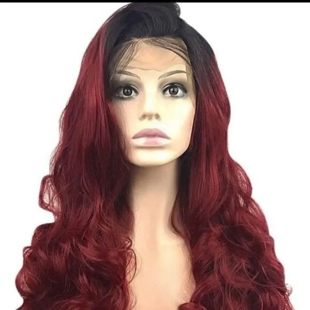 Black Red Curly Lace Front Wig